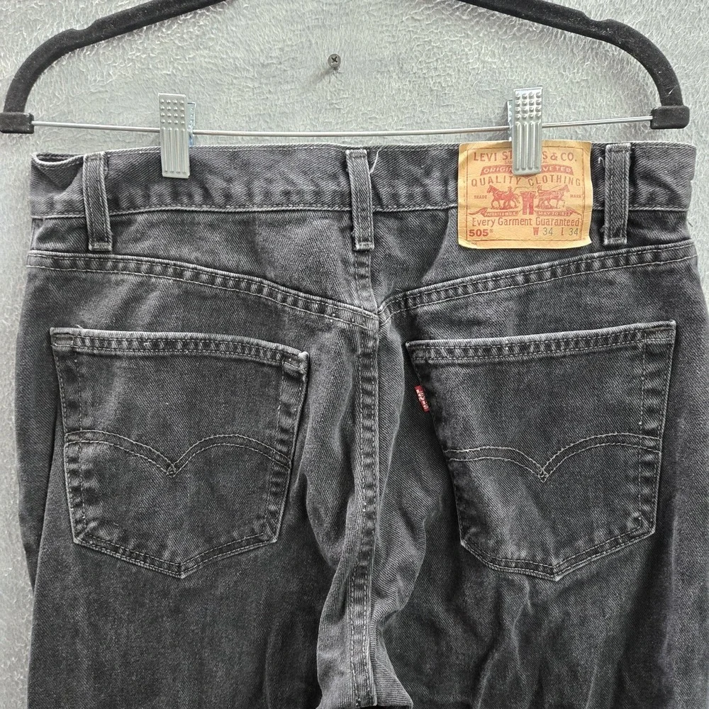 VINTAGE Levi's 505 Men Jeans 34X34 Black Denim Regular Straight 90s‎ USA